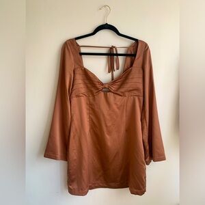 Women’s tan cocktail dress with open back, Size Medium